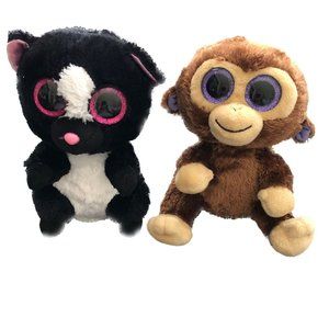 Ty Beanie Boos "Flora" Skunk & "Coconut" Monkey, Big Sparkly Eyes, Both RETIRED